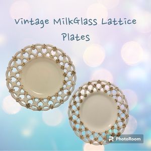 Vintage Milk Glass Lattice Plates